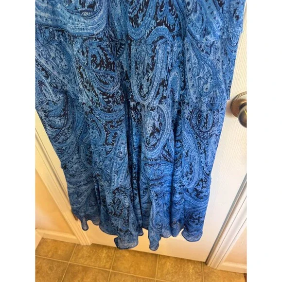 Jones NY Blue Paisley Tiered Midi Dress Sz 12 Sleeveless Flowy Ocean Style NWT - Picture 8 of 9